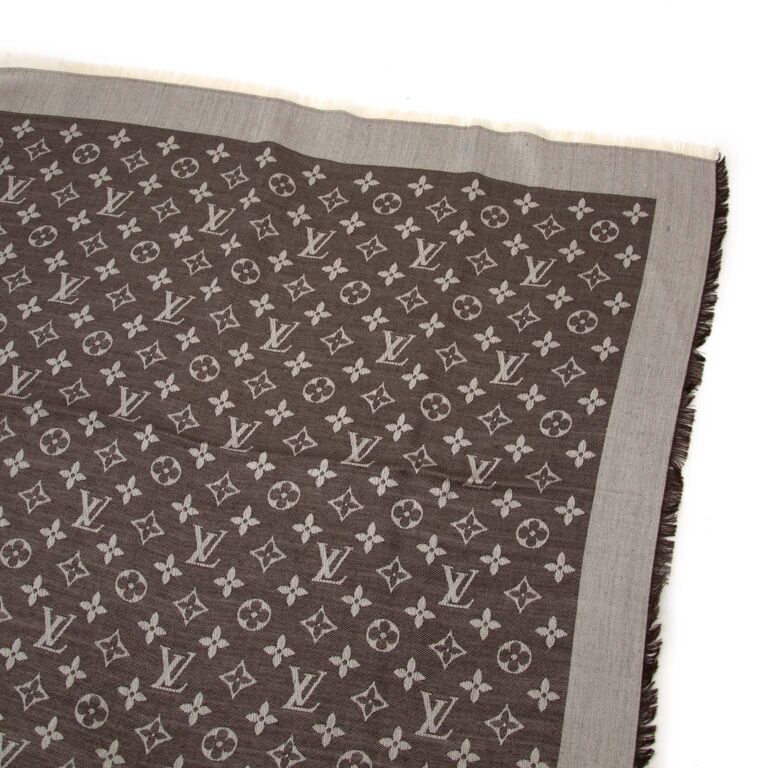 LOUIS VUITTON Monogram Brown Silk Scarf/Shawl