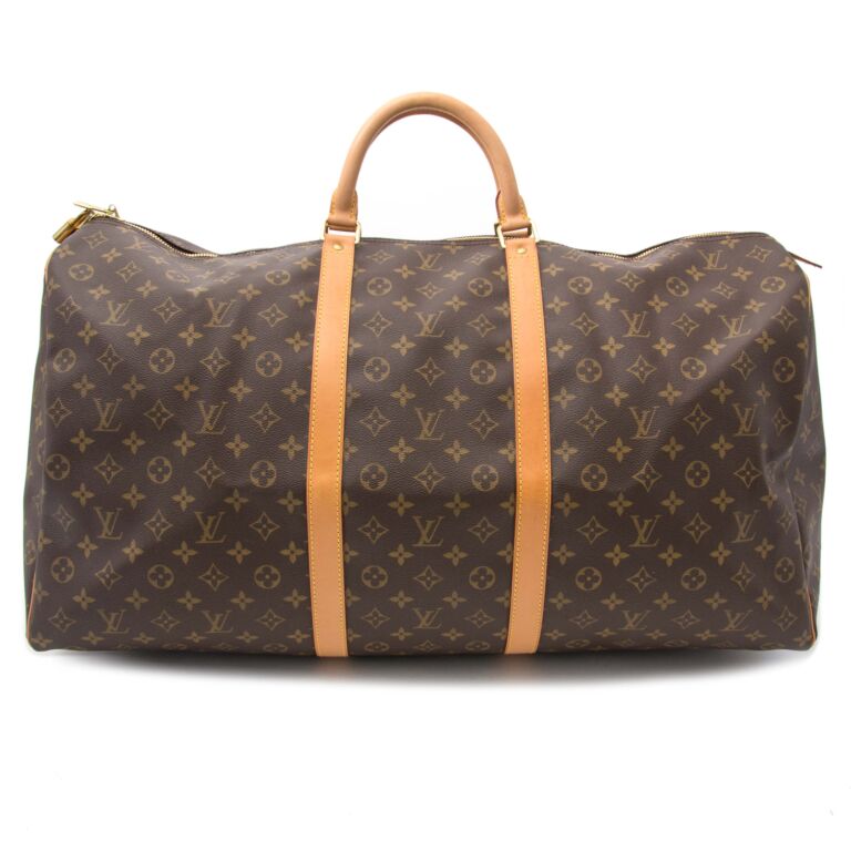 Louis Vuitton Monogram Keepall 60 Brown Leather Duffle Bag