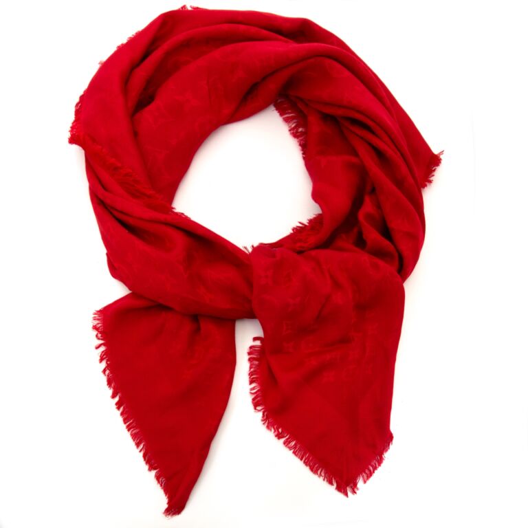 Louis Vuitton Red Monogram Silk & Wool Scarf ○ Labellov ○ Buy