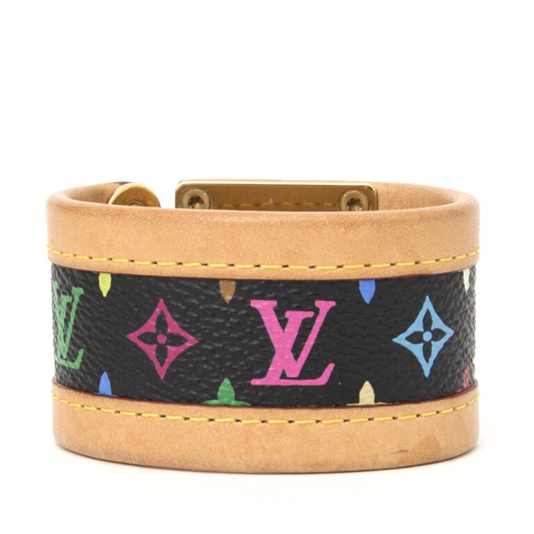 Louis Vuitton LV Murakami Monogram Black Multi Color Leather Bow Id Bracelet