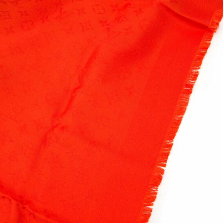 Authentic Louis Vuitton 2105 Ramages Coral & Dot Bandeau Scarf White Orange  Red Silk