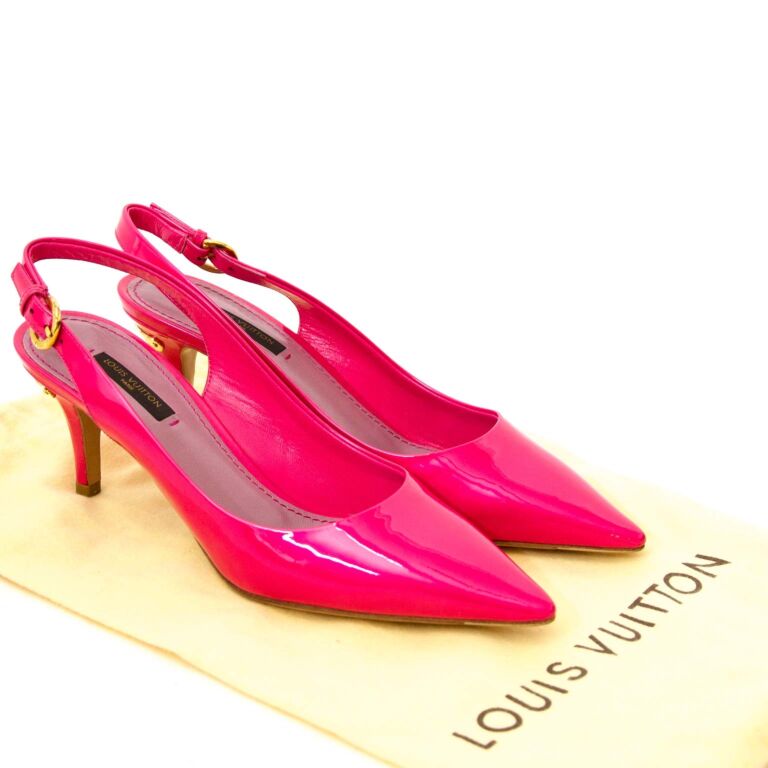Louis Vuitton Pink Patent Kitten Heels - Size 37.5 ○ Labellov