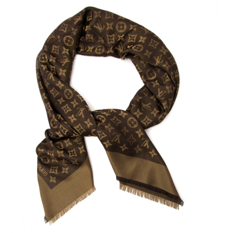 Louis Vuitton Monogram Shine Shawl Brown Silk