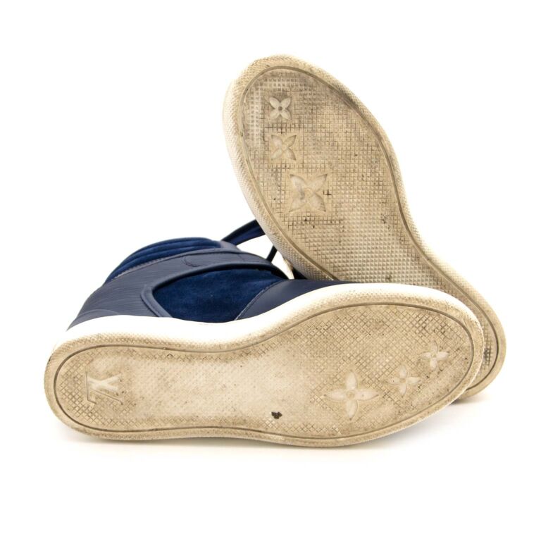 Louis Vuitton Blue Leather and Suede High Top Wedge Sneakers