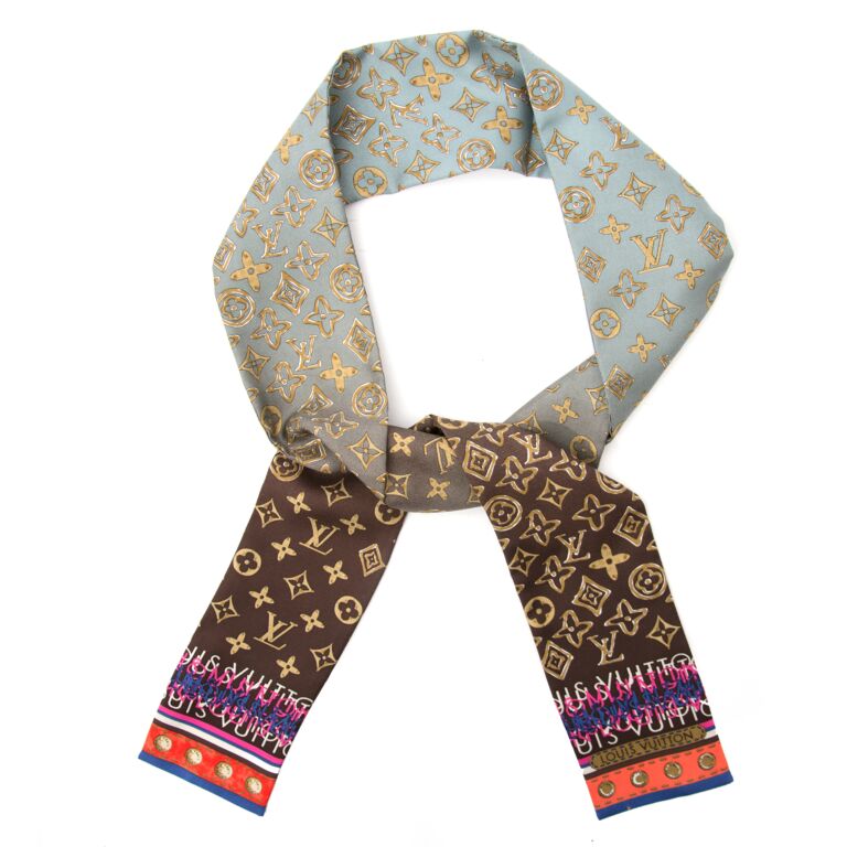 Louis Vuitton Indigo Monogram Print Silk Twilly Bandeau Scarf Louis Vuitton