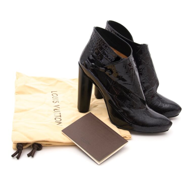 Louis Vuitton Delft Cornelia Croc Black Patent Leather Ankle Boots