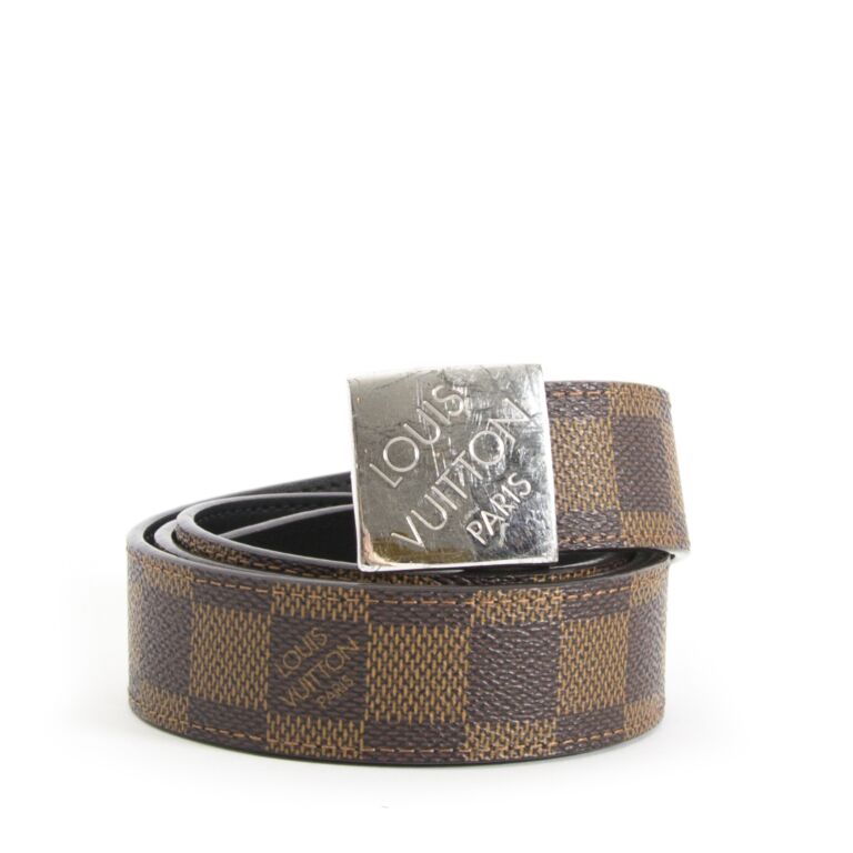 Louis Vuitton Damier Ebene Belt with Silver Block Buckle