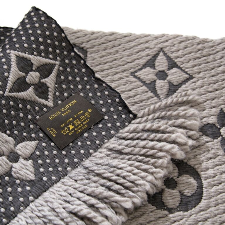 Louis Vuitton Grey Wool/Silk Logomania Scarf