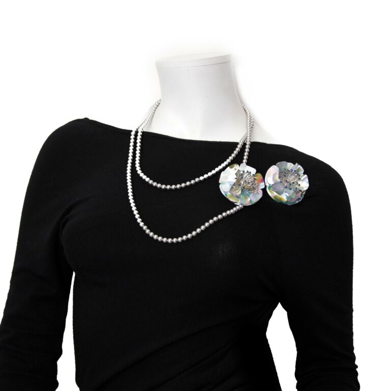 アクセサリー MIU MIU Flower Silver Chain Neckless Miu Miu Poppy Flower Necklace, Bracelet and Brooch Set