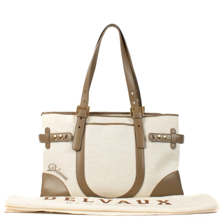 Delvaux Natural Canvas Tempête City MM Top Handle Bag