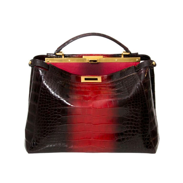 Fendi Iconic Peekaboo Tie and Dye Rouge Crocodile Bag Labellov
