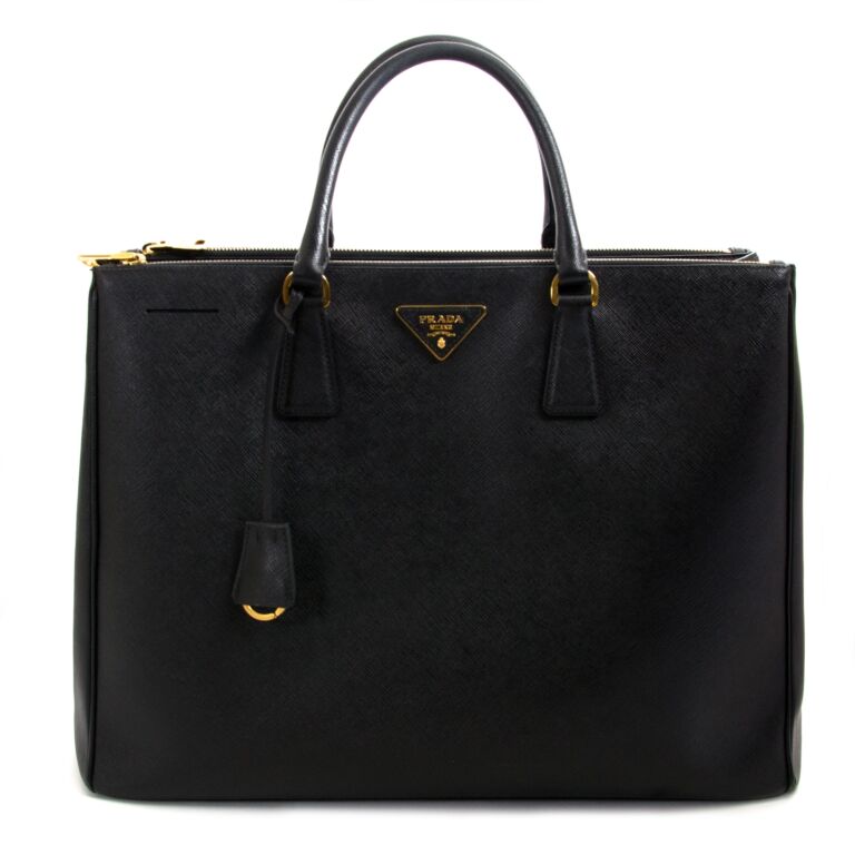 Prada Galleria Saffiano Large Black Leather Tote ○ Labellov