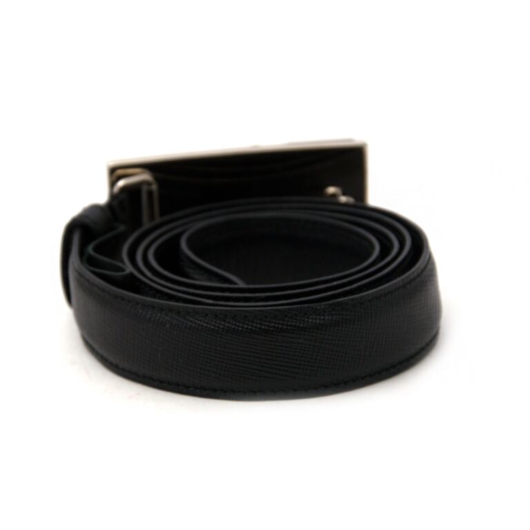 Prada Black Leather Stone Buckle Belt- Size 85 ○ Labellov