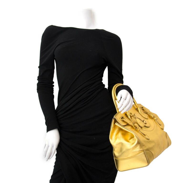 Ralph Lauren Gold Leather Soft Ricky 33 Bag ○ Labellov