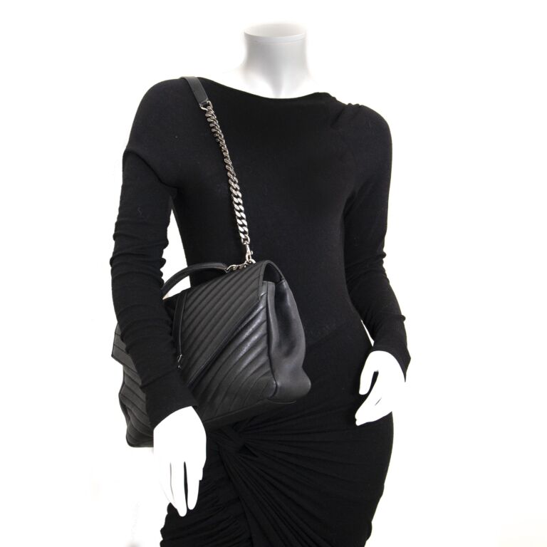 Yves Saint Laurent College Large Matelassé Leather Bag ○ Labellov