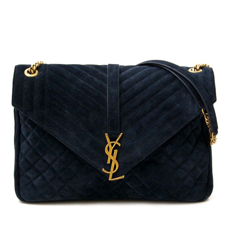 Saint Laurent Monogram Envelop Classic Large Quilted Suede Shoulder Bag Labellov Buy and Sell Authentic Luxury