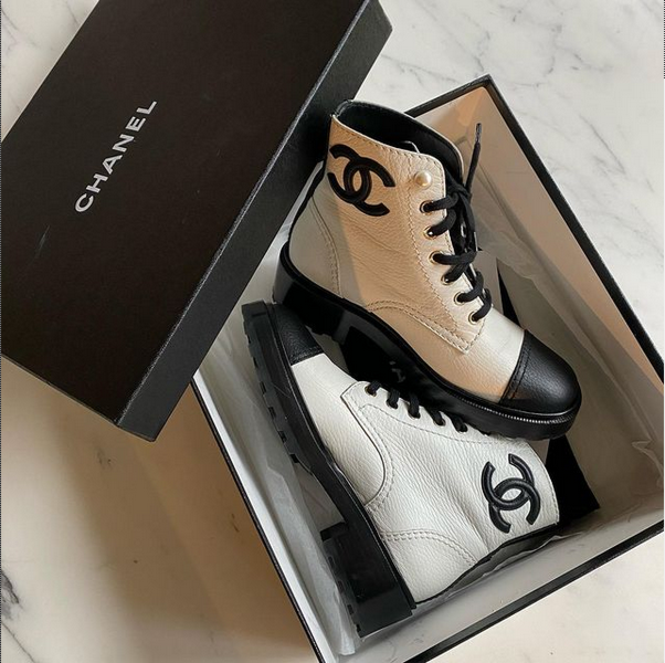 chanel black and white boots