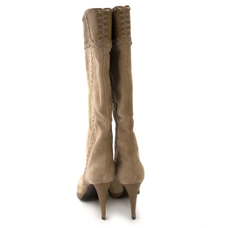 Sergio Rossi Suede Beige Mid-Calf Boots - Size 38.5 ○ Labellov