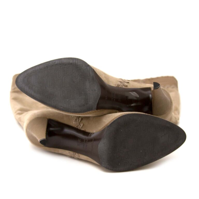 Sergio Rossi Suede Beige Mid-Calf Boots - Size 38.5 ○ Labellov