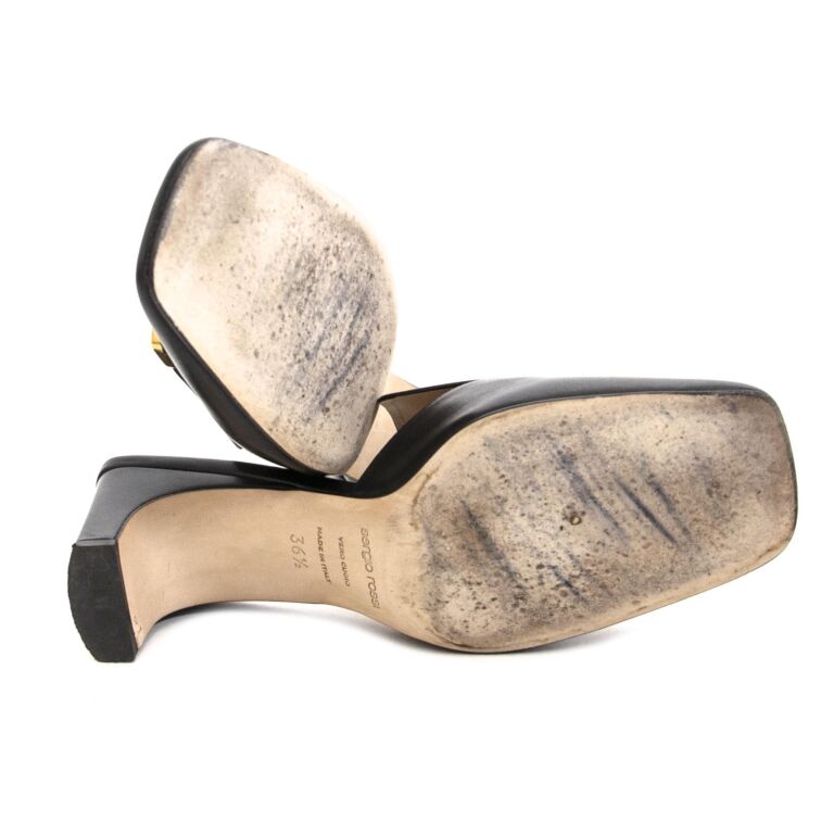 Sergio Rossi Black Leather Mules - Size 36.5 ○ Labellov
