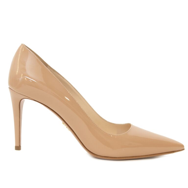 Prada Patent Nude Pointed Toe Stiletto Pump Size 38 5