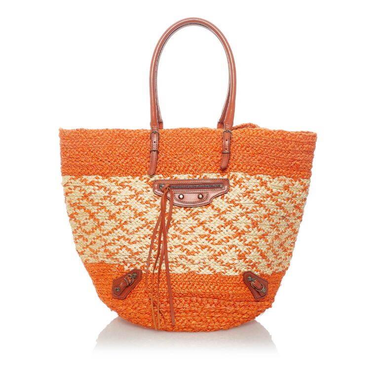 Balenciaga Orange Panier Raffia Tote Shoulder Bag Labellov Buy and Sell ...