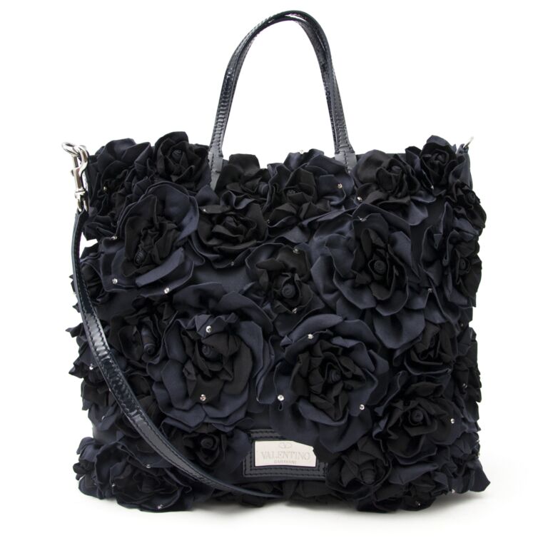 Valentino Dark Blue Buisson Rose Tote Labellov Buy and Sell