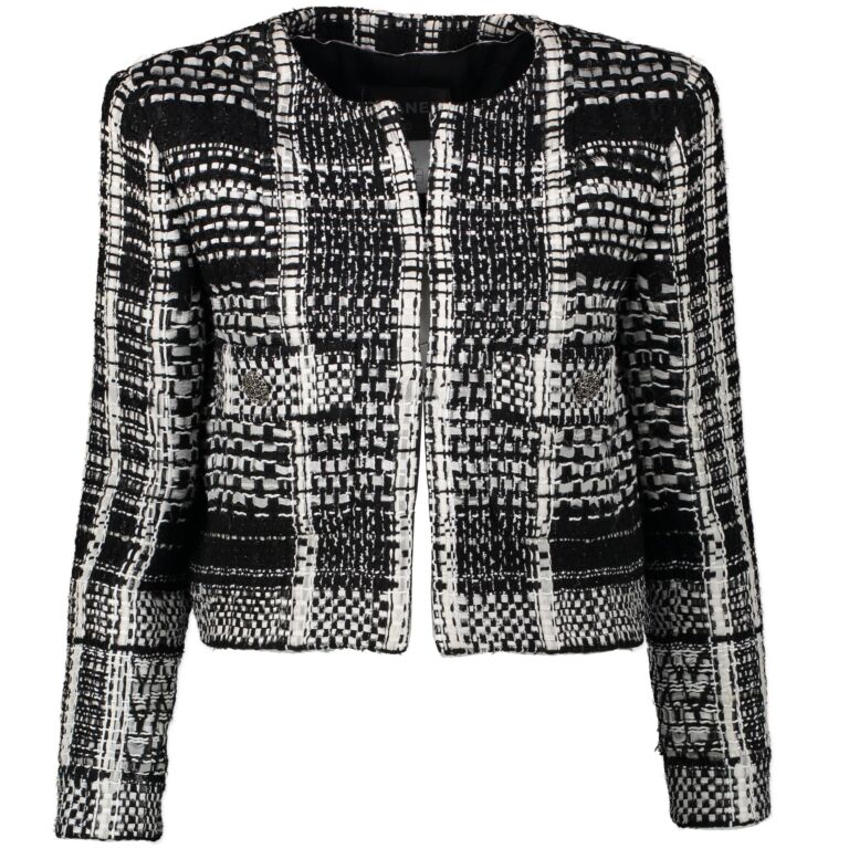 Black Tweed Chanel Style Skirt with Denim Panels  Si Jolie