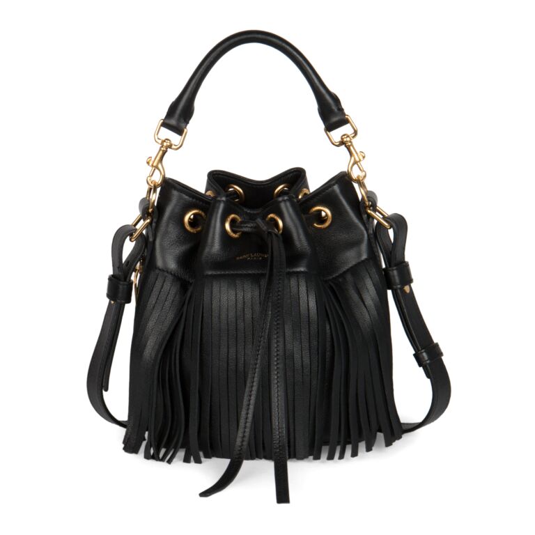 Saint Laurent Fringe Emmanuelle Bucket Bag Studded Leather Small