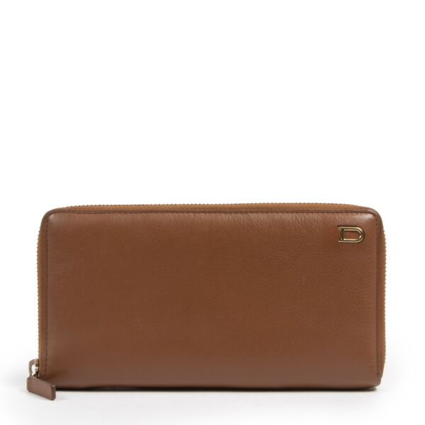 Authentieke tweedehands vintage Delvaux Cognac Leather Wallet koop online webshop LabelLOV