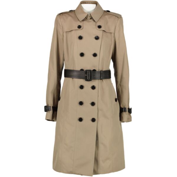 Burberry London Leather Trim Beige Long Trench Coat
