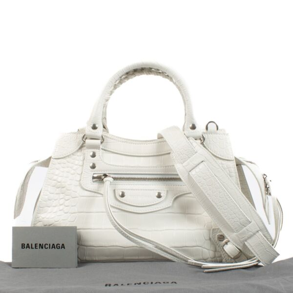 Balenciaga White Crocodile Embossed Neo Classic Small Bag