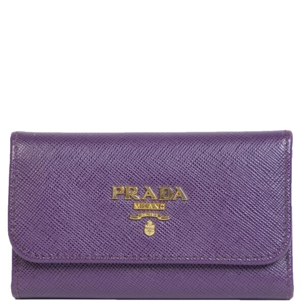 Authentieke Tweedehands Prada Purple Saffiano Leather Six Key Holder juiste prijs veilig online shoppen luxe merken webshop winkelen Antwerpen België mode fashion