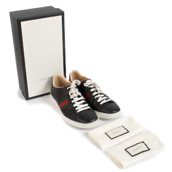 Gucci Black Monogram Ace Sneakers - Size 38,5