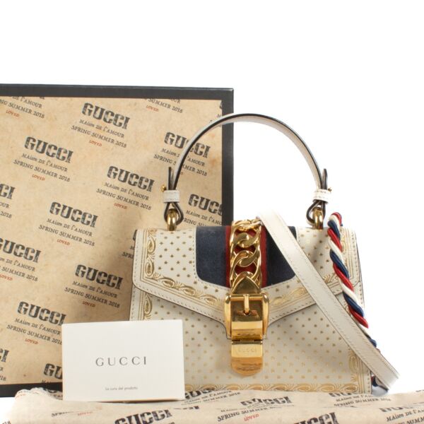 Gucci Off White Star Print Mini Sylvie Top Handle Bag