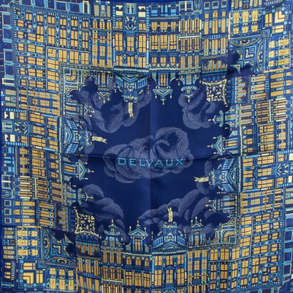 Delvaux The Grand Place Midnight Silk Twill Scarf 70