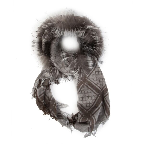 Authentic second-hand vintage Gucci Survie Monogram Wool Fur Scarf buy online webshop LabelLOV