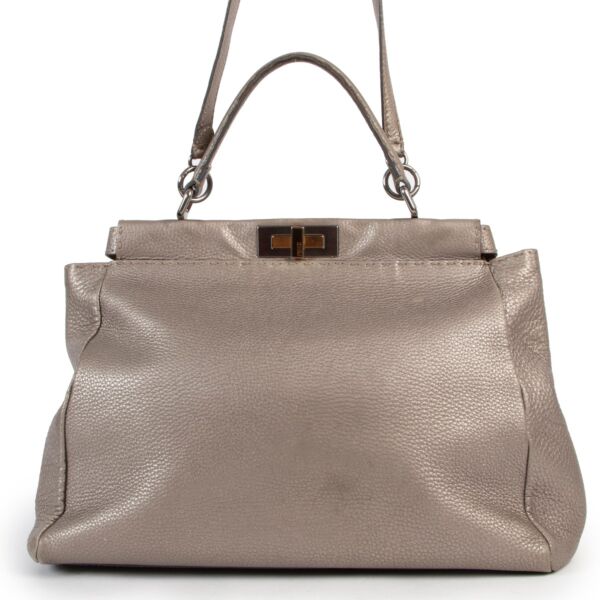 Fendi Silver Metallic Large Peekaboo Shoulder Bag