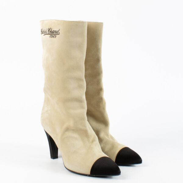 Chanel Beige Two-Tone Cap Toe Boots - Size 38 C 