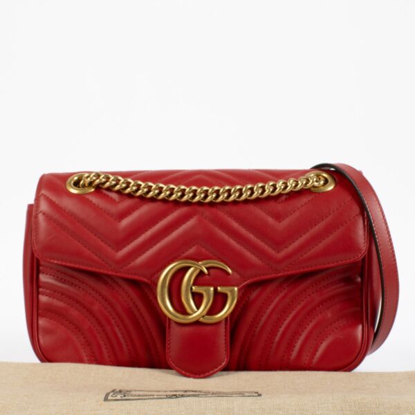 Gucci Red Leather Medium GG Marmont Bag