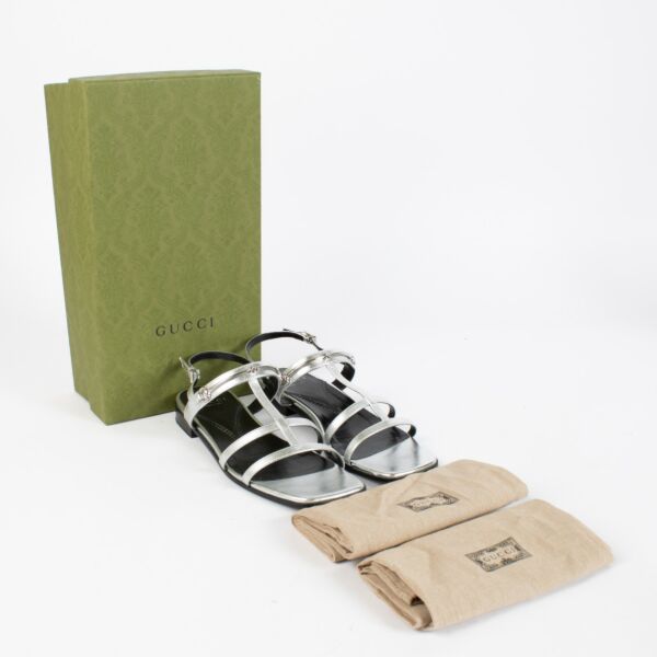 Gucci Silver Slim Horsebit Flat Sandals — Size 37.5