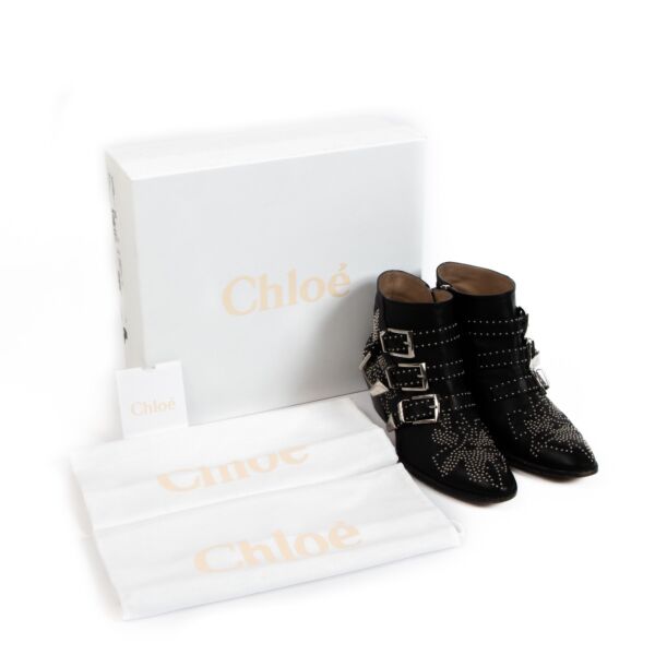 Chloé Susanna Black Leather Stud Short Boots - Size 37
