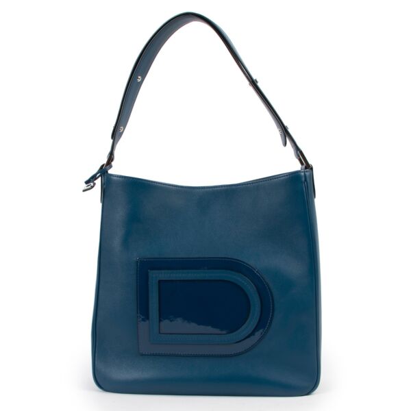 shop authentic second hand Delvaux Blue Louise Hobo MM Allure Vernis Shoulder Bag at Labellov