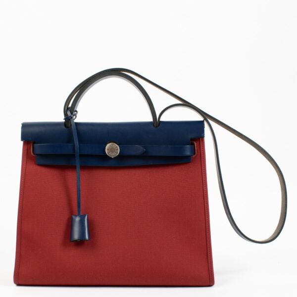 Hermès Herbag Zip 31 Rouge Grenat/Bleu Saphir Toile Militaire/Hunter PHW
