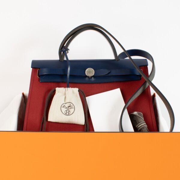 Hermès Herbag Zip 31 Rouge Grenat/Bleu Saphir Toile Militaire/Hunter PHW