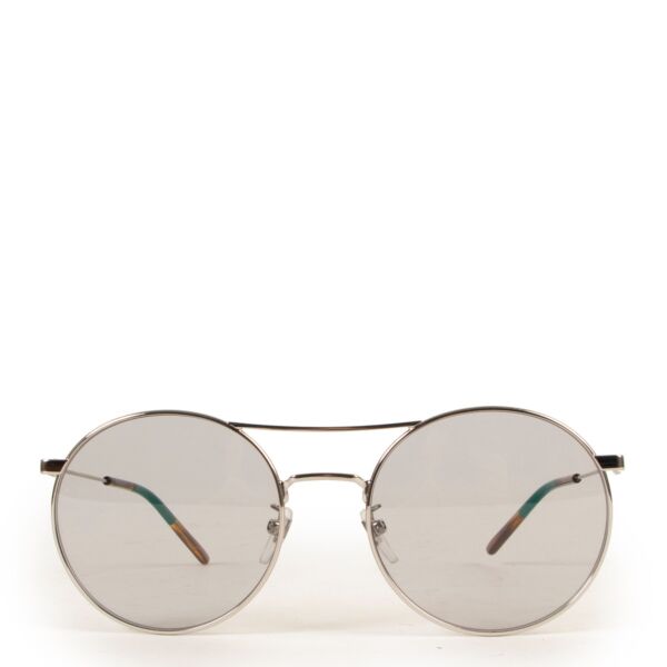 Gucci Silver GG Metal Frame Round Sunglasses
