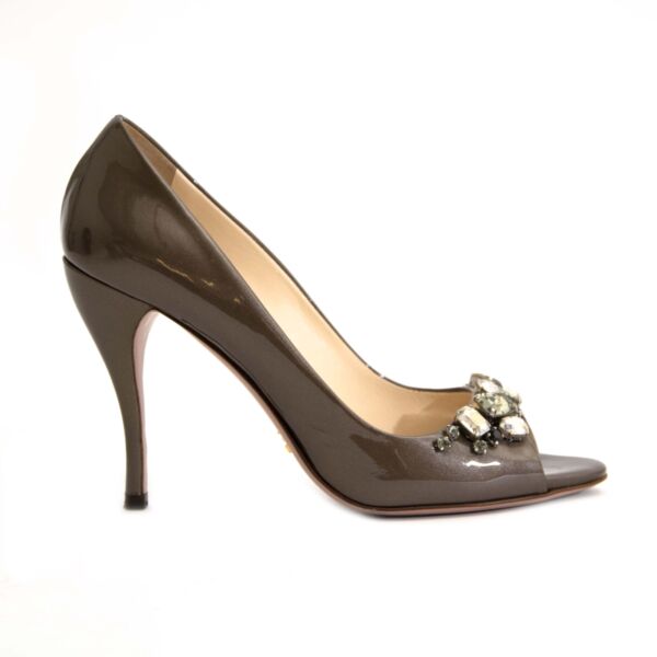 Prada Brown Peep-Toe Pumps online at labellov.com for the best price