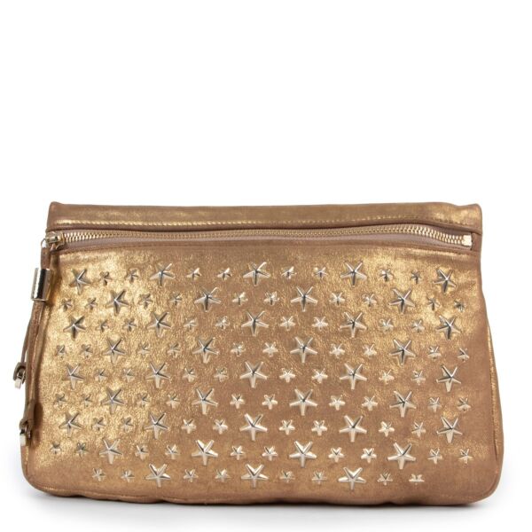 Shop safe online at Labellov in Antwerp this 100% authentic second hand Jimmy Choo Shimmery Gold Clutch