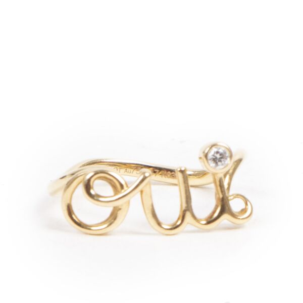 Authentieke tweedehands vintage Dior Golden Diamond Ring - Size 47 koop online webshop LabelLOV