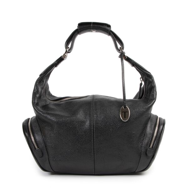 Tods Black Leather Zip Shoulder Bag